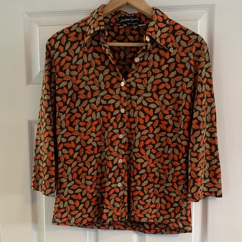 Vintage French Blouse in Leaf Print